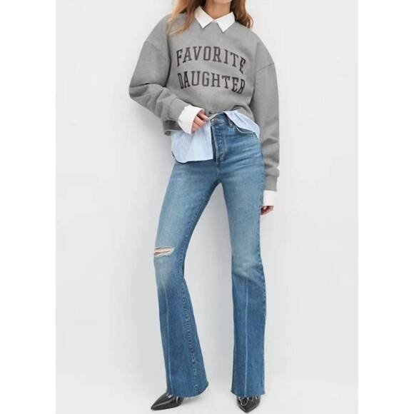 FAVORITE DAUGHTER Tops - NEW FAVORITE DAUGHTER cropped collegiate sweatshirt in smoketree gardenia